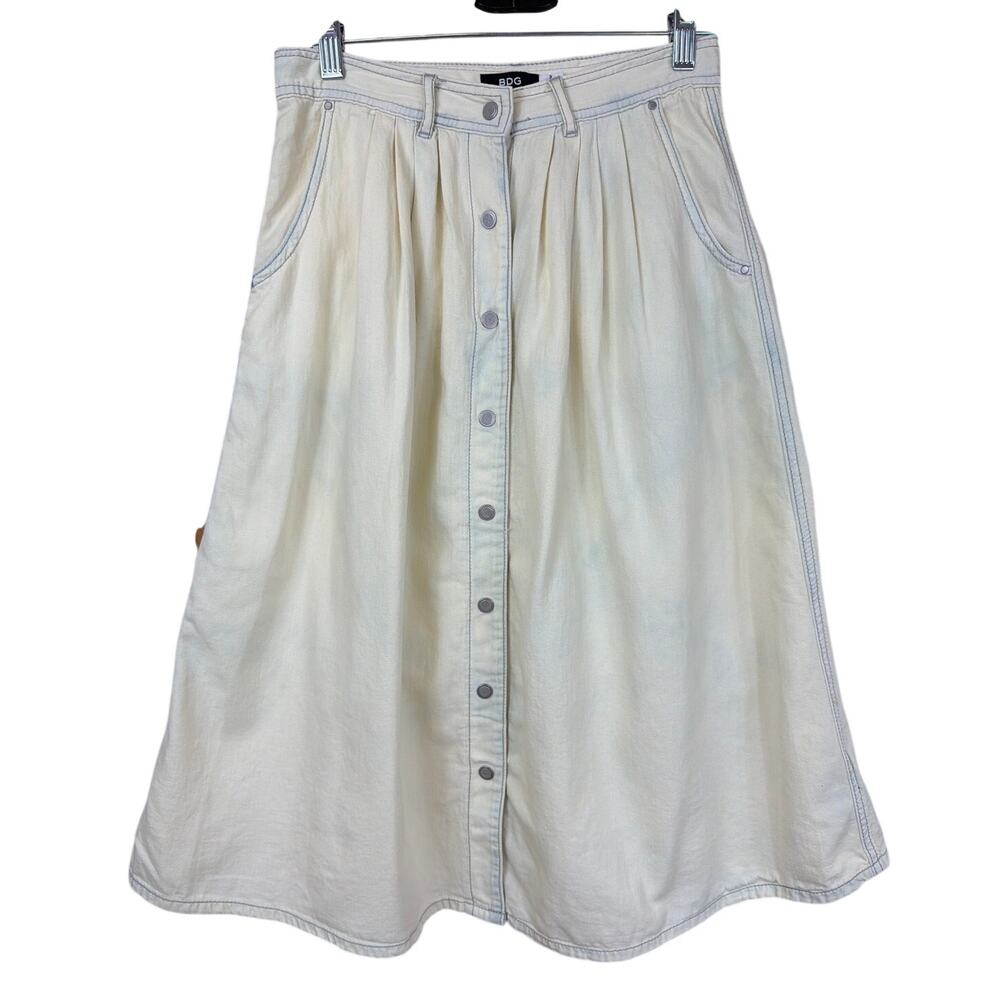 BDG Urban Outfitters Cream Denim Button Front Midi Skirt Size 2